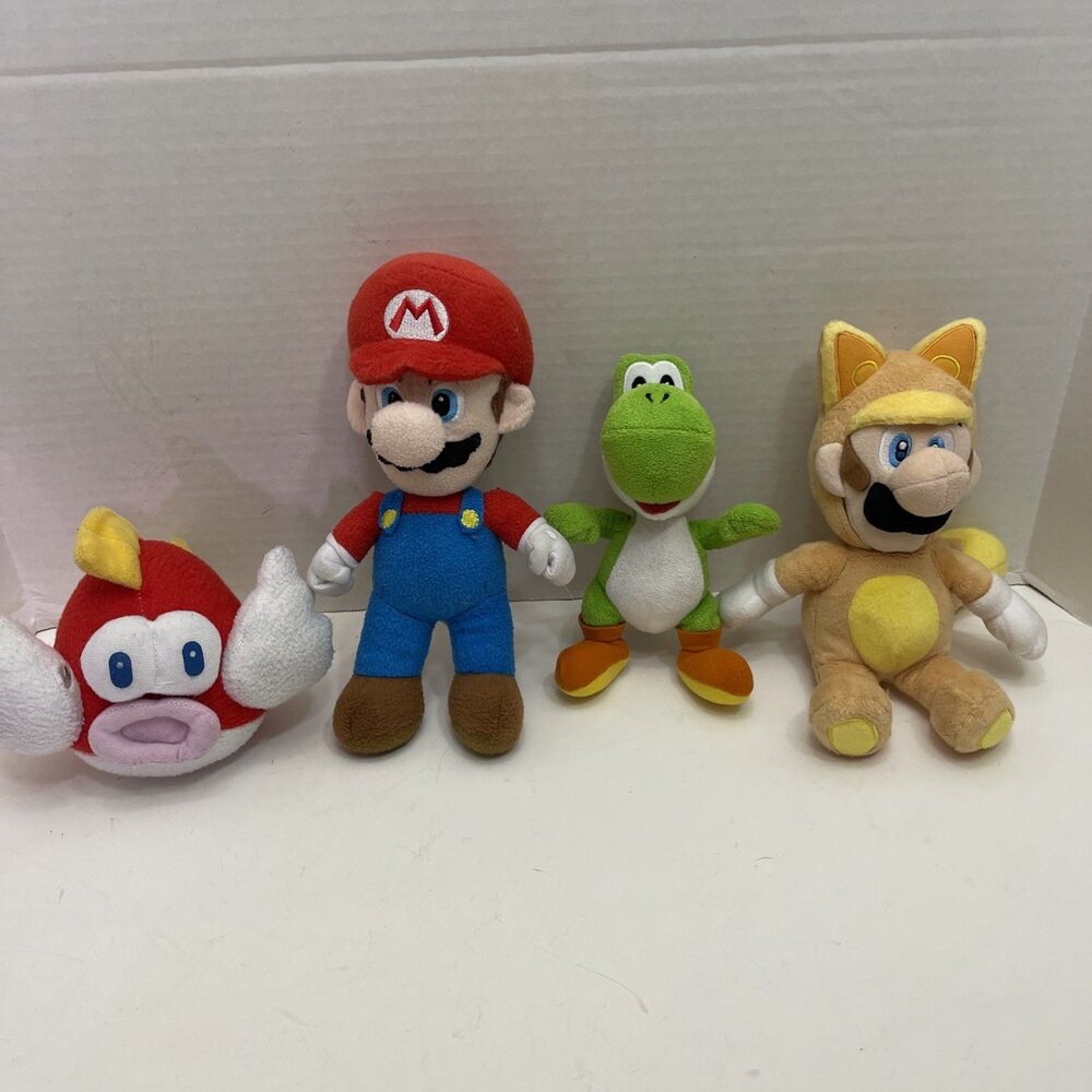 Lot Of 4 Super Mario Plush Mario Fox Luigi Fish Yoshi Plush Stuffed Toys Animals